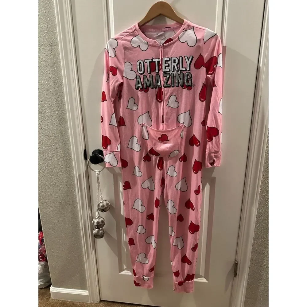 NWOT Justice Heart Print Girl Onesie Pajamas Size 12
